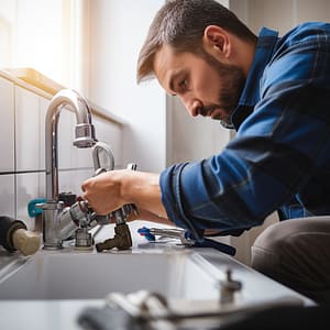 Handyman repairing kitchen sink