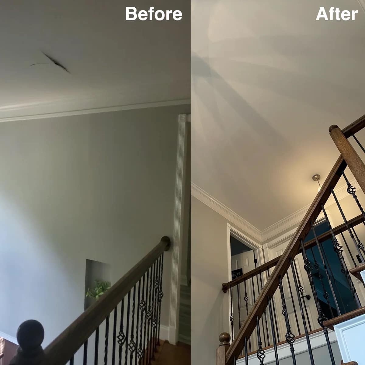 Before and after drywall repair by Crafty Canuck handyman services Roswell GA