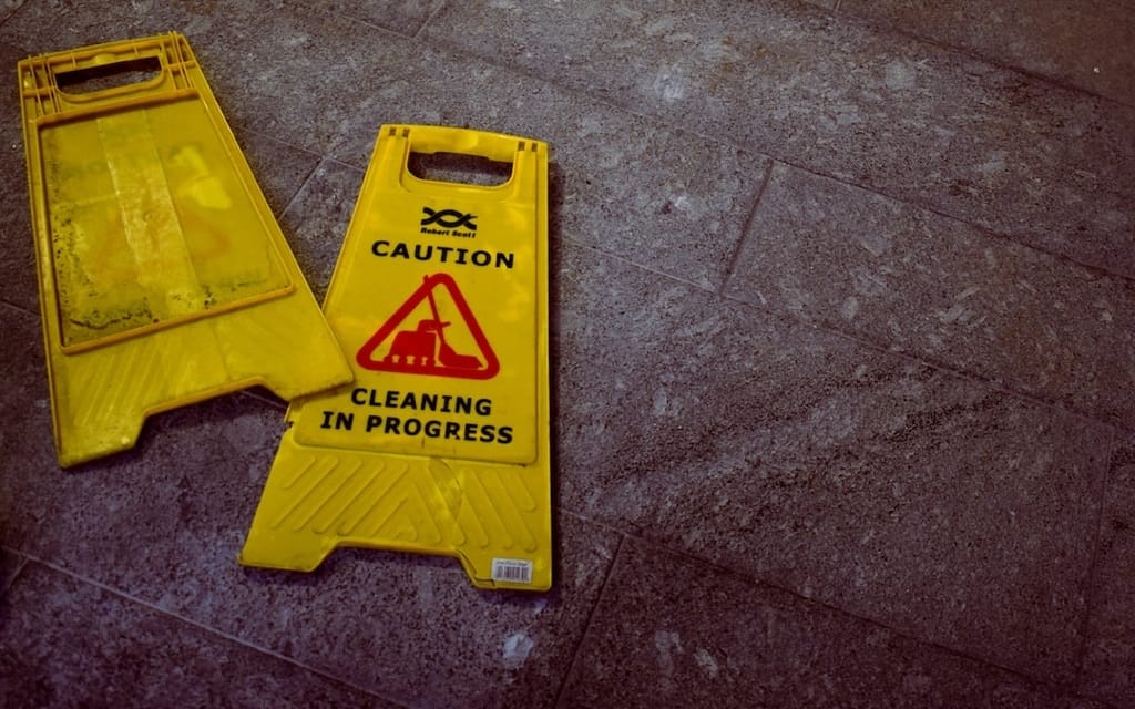 caution wet floor, cleaning sign
