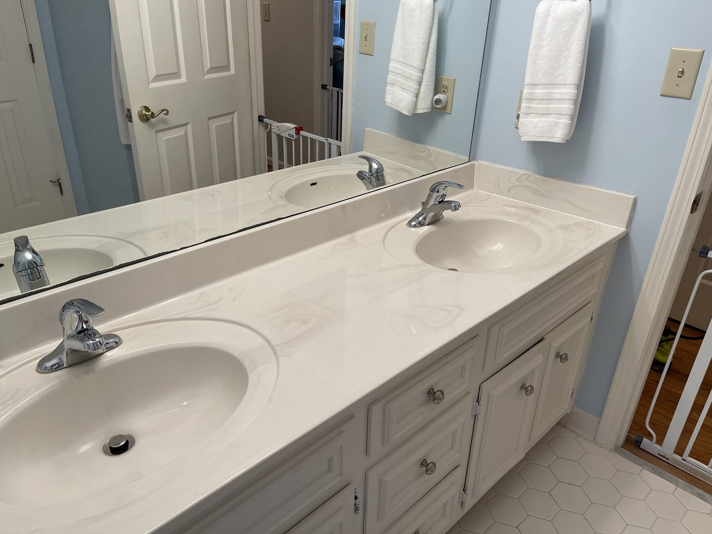 Dual Bathroom Sink With Both Faucets Replaced